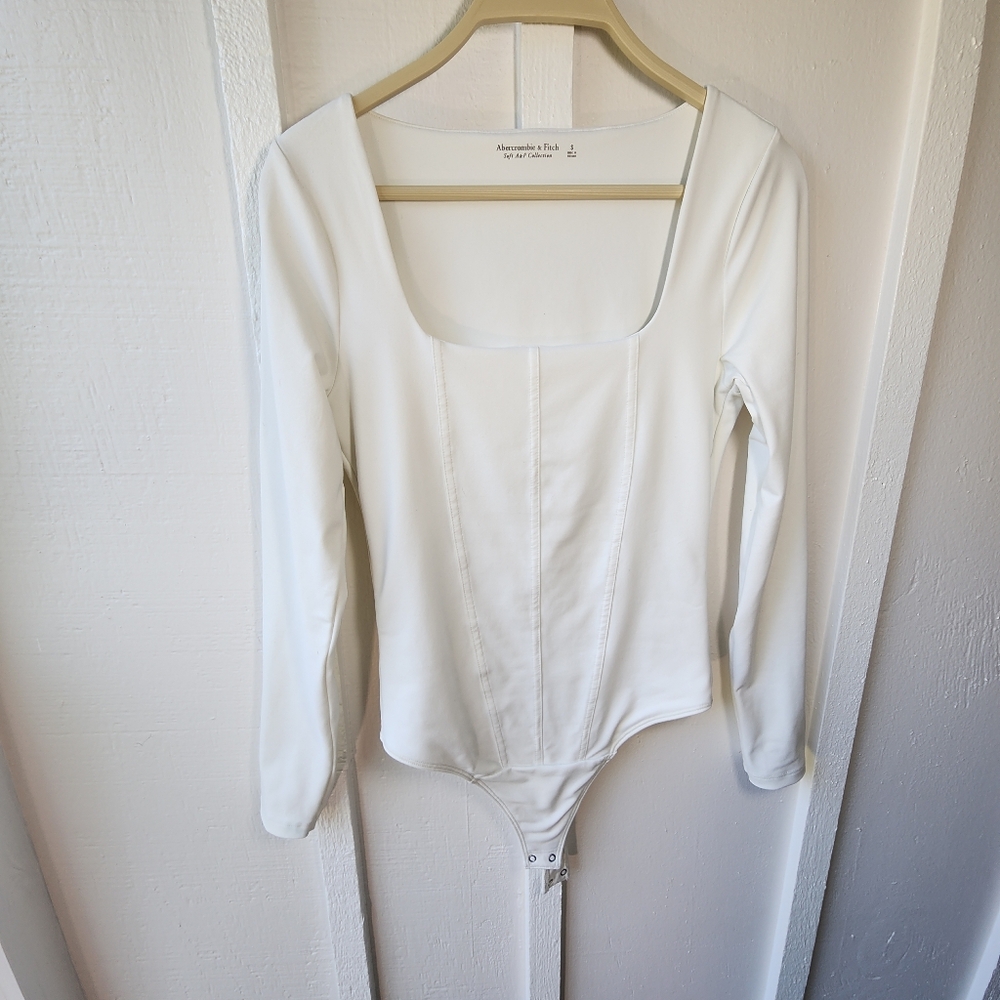 Abercrombie & Fitch Soft A&F Collection Off White Long Sleeve Bodysuit Thong